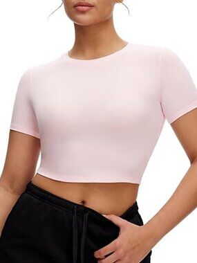 Slim Fit Crop Top for Women Short Sleeve Crew Neck Casual Basic Workout Tee